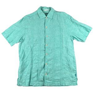 Tommy Bahama Linen Shirt Men's Size Medium Mint Green Vertical Stitch Button Up